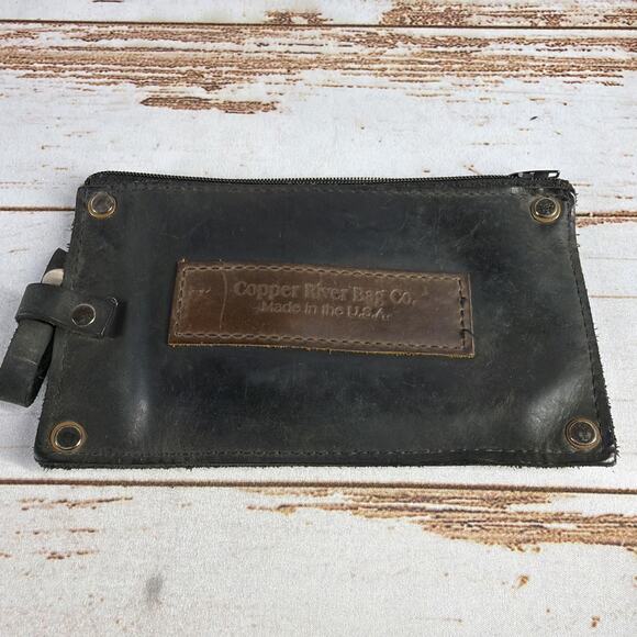 Cooper River Bag Pouch Black Brown Leather Approx 8x6x2 in Used - Picture 1 of 4